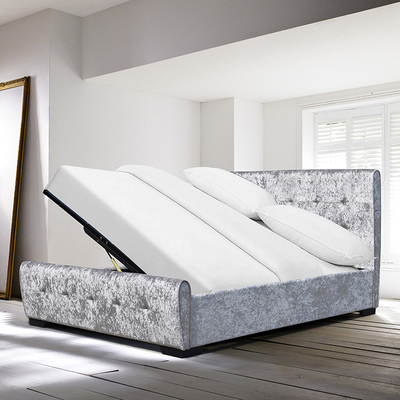 A cama do armazenamento aberto do ODM do OEM adornou o lado de Crystal Buttons Silver Crush Velvet