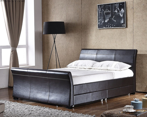 A cama de couro do plutônio do estilo europeu estofou o quadro da cama do armazenamento da gaveta da madeira compensada 4