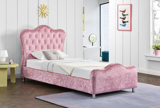 Quadro estofado claro da cama da cor do rosa com armazenamento Crystal Buttons da cabeceira da coroa