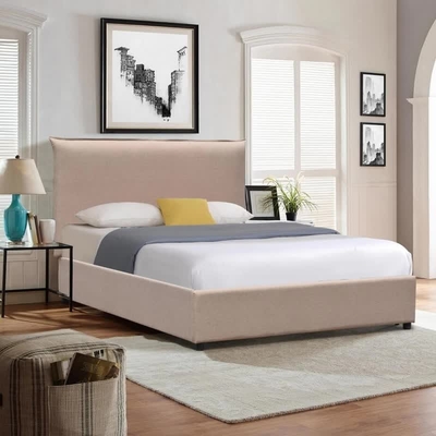 Minimalistic adornou a cama de plataforma monta facilmente o tamanho personalizado de linho limpo
