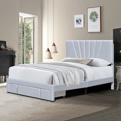 Cama estofada de couro Grey Color With Drawer ergonômico do armazenamento da tela do tamanho da rainha