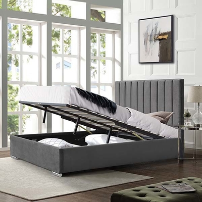O falso da cama do armazenamento de Grey Velvet Ottoman Gas Lift cobre com cabeceira alta