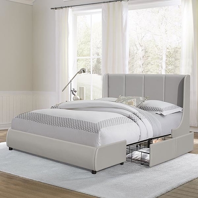 O plutônio adornou o tamanho dobro estofado da rainha do quadro da cama com as gavetas do metal do armazenamento