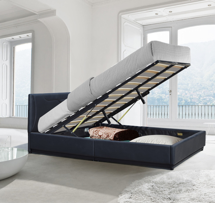Estrutura de cama de casal estofada de couro otomano preto 4 pés6 cama de armazenamento com elevador a gás