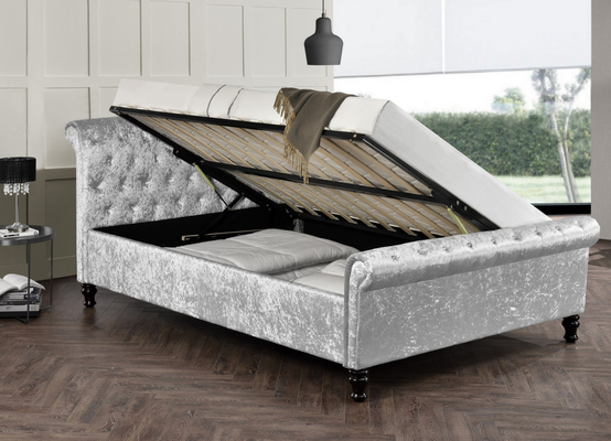 Pistões hidráulicos de cama otomana Chesterfield de veludo macio com armazenamento enorme