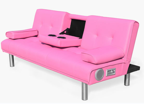 Sofá-cama dobrável moderno de couro sintético de 3 lugares com dobra para sala de estar