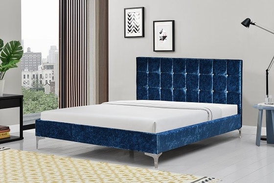Quadro estofado veludo esmagado azul da cama sem redução com Crystal Buttons