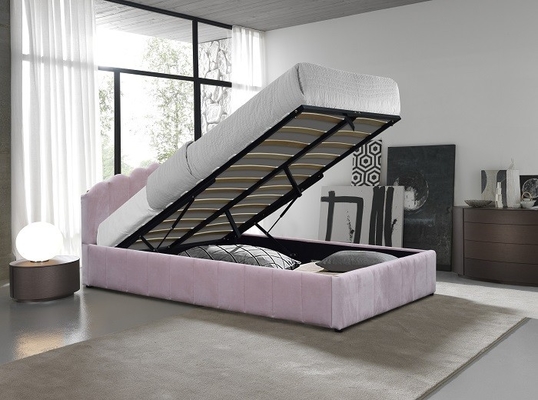Quadro estofado da cama do armazenamento de veludo do tamanho da rainha tela cor-de-rosa com cabeceira especial