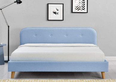 Cor azul estofada tela da forma moderna do quadro da cama da madeira compensada
