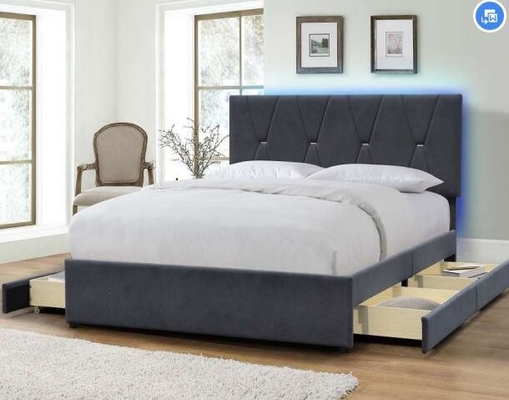 Cabeceira alta do quadro da cama de Grey Velvet King Size Upholstered com gavetas