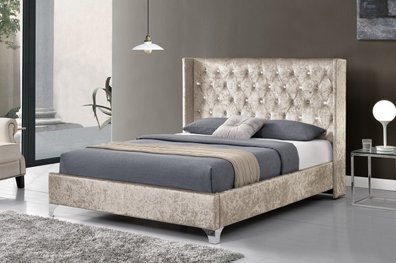 Quadro de cama de madeira contraplacada de tamanho king com asas