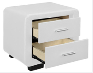 Mesa de cabeceira de couro sintético branco com duas gavetas e alto-falante Bluetooth