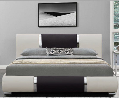 Armação da cama preto e branco da curva do plutônio da cama de couro minimalista do projeto da forma