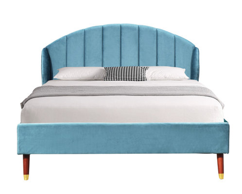 Blue Velvet estofou a cabeceira do rei Bed With Minimalist