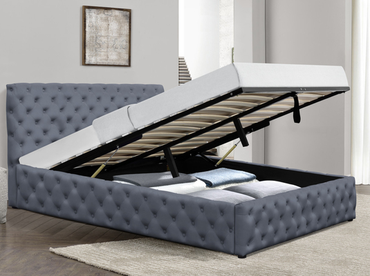 O rei claro Size Upholstered Tufted da cama de Grey Velvet Gas Lift Storage abotoa-se