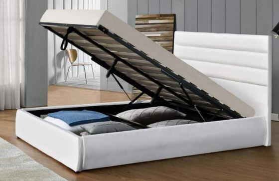 O rei de couro moderno Size Upholstered Platform do plutônio do armazenamento coloca com cabeceira branca