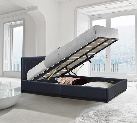 Quadro de cama de elevação a gás com cabeceira estofada, cama de armazenamento e suporte de lajes de madeira, montagem fácil
