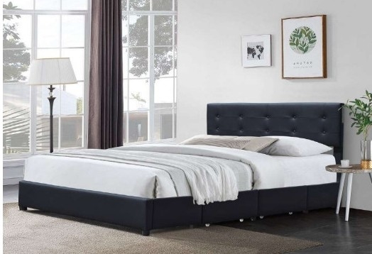 Cama de couro falso preto com forte função de armazenamento