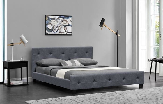 Quadro escuro da madeira compensada da cama de trenó de Grey Linen King Size Upholstered
