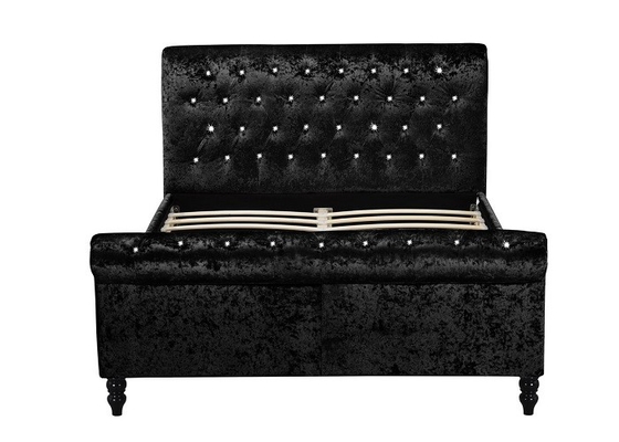 Tela preta de prata luxuosa a cama de trenó esmagada de veludo molda o rei dobro Size