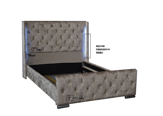 Cama de plataforma esmagada estofada da tela da cama de casal de veludo com a cabeceira alta EN1725 do diodo emissor de luz