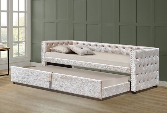 parte inferior de Grey Velvet Daybed With Trundle Tufed do esmagamento de 3ft