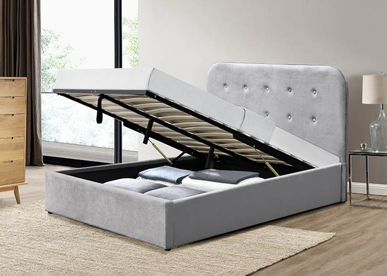 ODM de veludo da cabeceira do botão e de madeira da cama do quadro do rei Size OEM