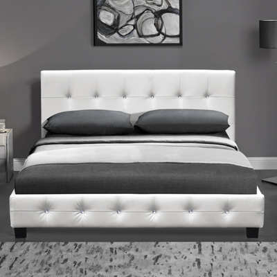Cama de couro estofada botão de Cristal