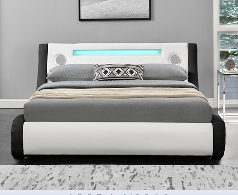 O diodo emissor de luz moderno estofou o quadro da cama de plataforma do tamanho da rainha da cama com oradores