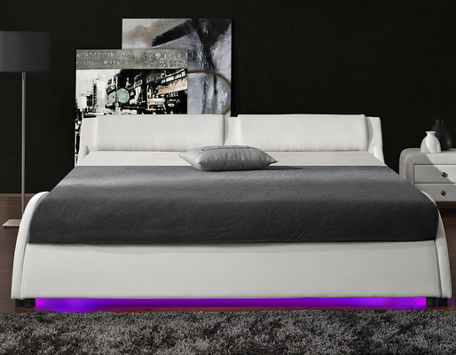 Couro estofado do plutônio da plataforma do quadro da cama da luz de 2 diodos emissores de luz tamanho dobro