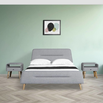 Cama de linho da tela da cabeceira trapezoidalmente