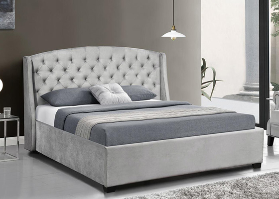 A cama estofada da madeira compensada do Wingback molda o rei escuro de Grey Velvet Wing Headboard Queen