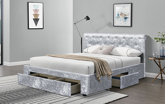 Quadro da cama de veludo do luxuoso do carvão vegetal de Torver - escolha opções do tamanho e da cor