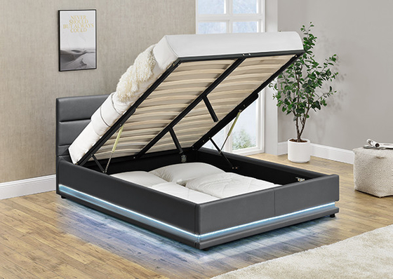 Diodo emissor de luz de Grey Leather Storage Bed With na cabeceira