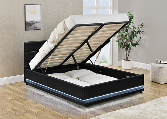 Cama de couro preta do armazenamento do diodo emissor de luz do otomano de Faxu