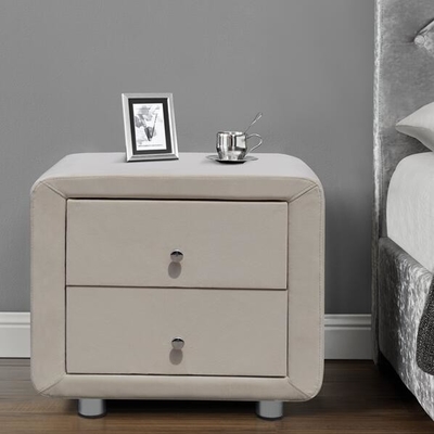 O luxuoso das tabelas de cabeceira da gaveta da tela 2 de veludo estofou o bege de Nightstand com punhos de Chrome