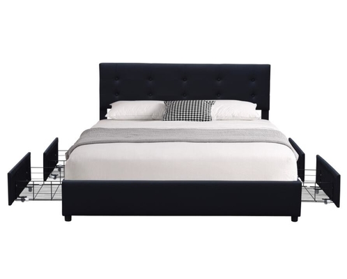 O falso branco estofado rainha do quadro da cama cobre a gaveta do metal quatro