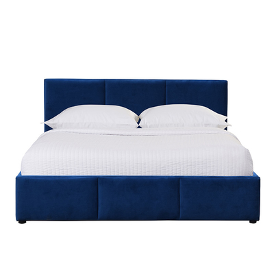 Blue Velvet estofou o rei Size Plywood Material da cama do armazenamento do elevador de gás