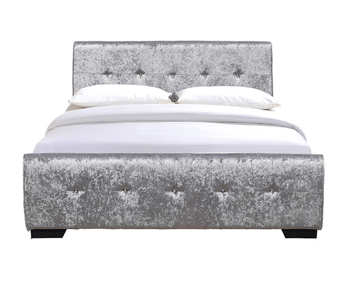 A cama do armazenamento aberto do ODM do OEM adornou o lado de Crystal Buttons Silver Crush Velvet