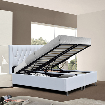 Couro branco adornado do falso do quadro de Diamond Buttons Upholstery Platform Bed