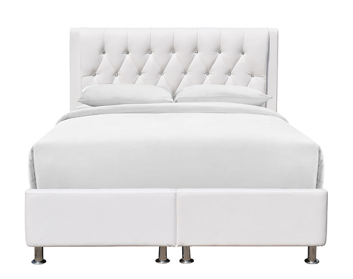 Couro branco adornado do falso do quadro de Diamond Buttons Upholstery Platform Bed