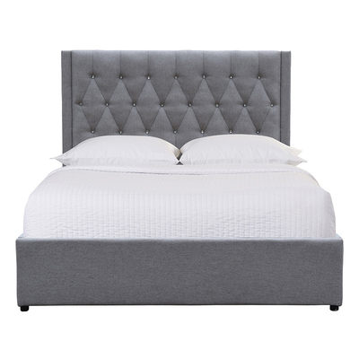 Quadro adornado botão Grey Linen Fabric sem redução da cama do armazenamento de estofamento