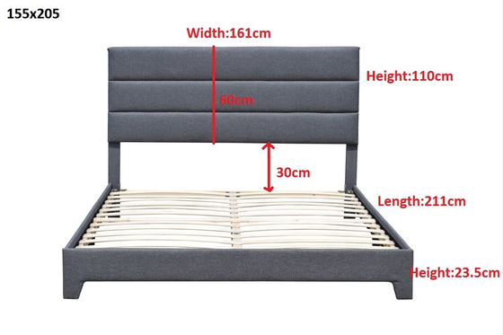 Cama de plataforma estofada da rainha tamanho moderno com a cabeceira ajustável da altura