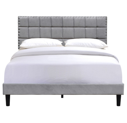 Quadro Grey With Adjustable Headboard Height escuro da cama do rei Size Upholstered Platform