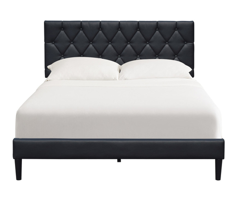 Tamanho estofado de couro preto da rainha do quadro da cama de plataforma de Facux com cabeceira adornada