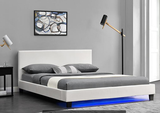 Madeira compensada estofada de couro moderna do quadro da cama do plutônio com quadro da cama do diodo emissor de luz