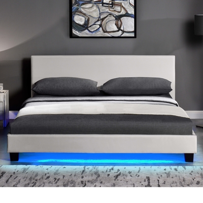 Madeira compensada estofada de couro moderna do quadro da cama do plutônio com quadro da cama do diodo emissor de luz