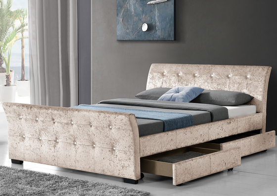 A cama de couro do plutônio do estilo europeu estofou o quadro da cama do armazenamento da gaveta da madeira compensada 4