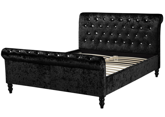 Quadro preto estofado da cama de trenó da madeira compensada com a cabeceira/Footboard dos botões de Dimond