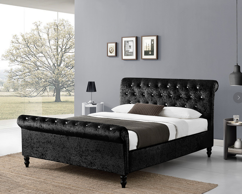 Quadro preto estofado da cama de trenó da madeira compensada com a cabeceira/Footboard dos botões de Dimond